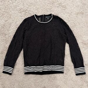 INC International Concepts Black Lace Top with White Trim